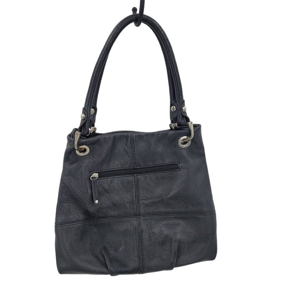 Tignanello Black Pebble Leather Double Shoulder‎ Bag Handbag Purse Rectangle